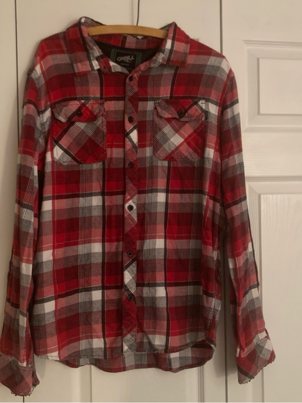 O'Neill Red and White Plaid Button-Down Shirt